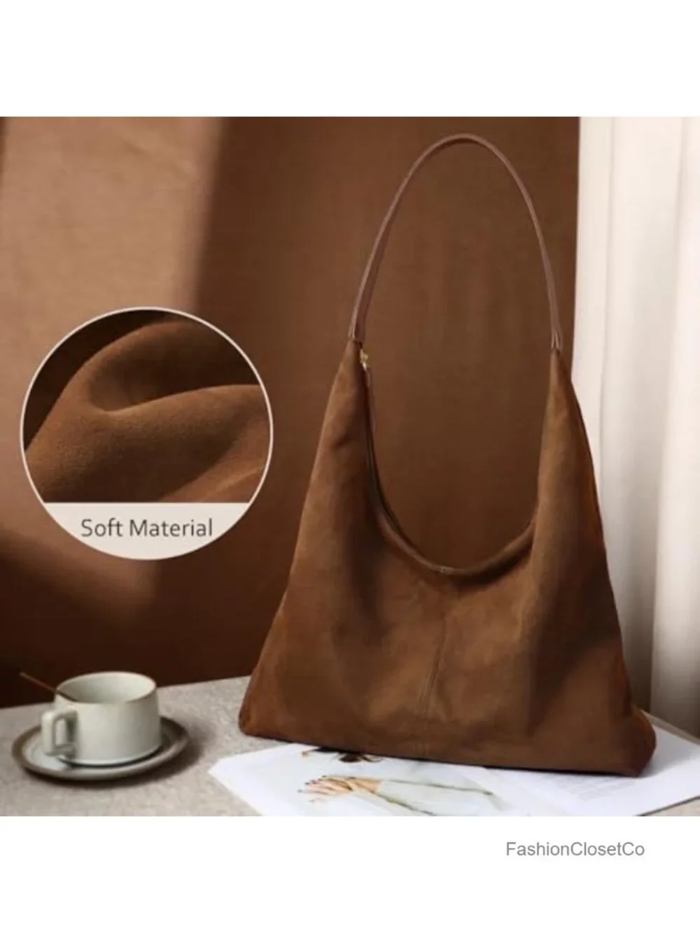 Faux Suede Slouchy Hobo Shoulder Bag Tote Satchel Crossbody